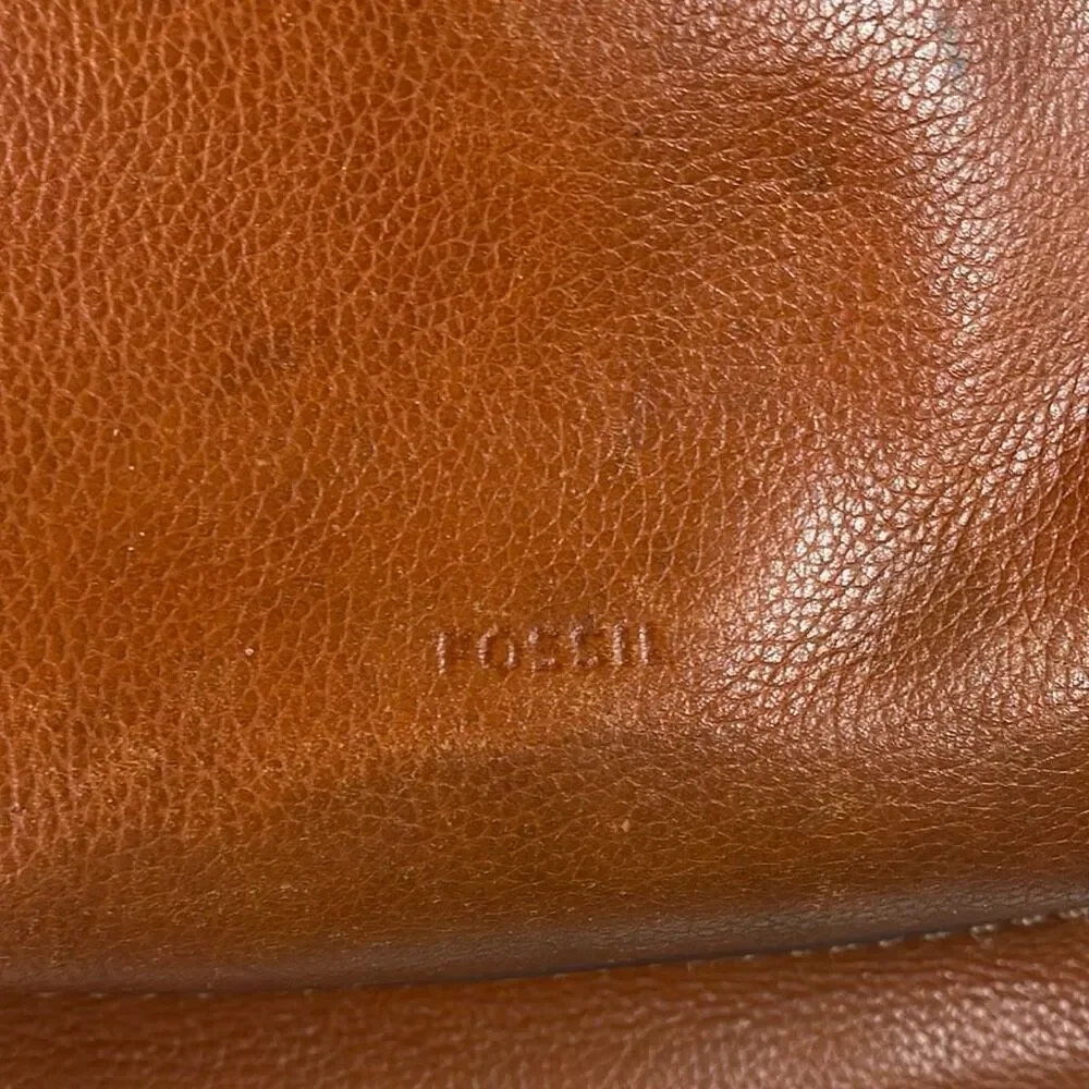 FOSSIL Brown Cowhide Leather Messenger Style Shoulder Bag READ - Picture 8 of 14